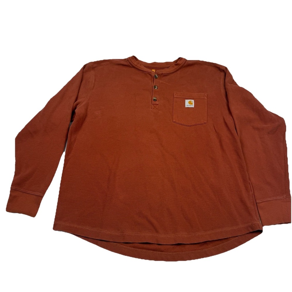Carhartt Shirt Mens XL Long Sleeve Henley Crew Neck Workwear orange Pocket Relax